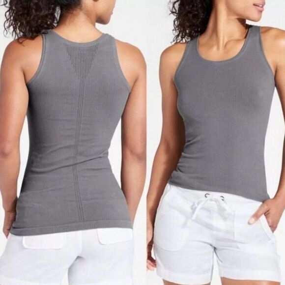 Athleta Pura Tank Top Ribbed Organic Cotton Gray Seamless Fitted Size M - Picture 1 of 5